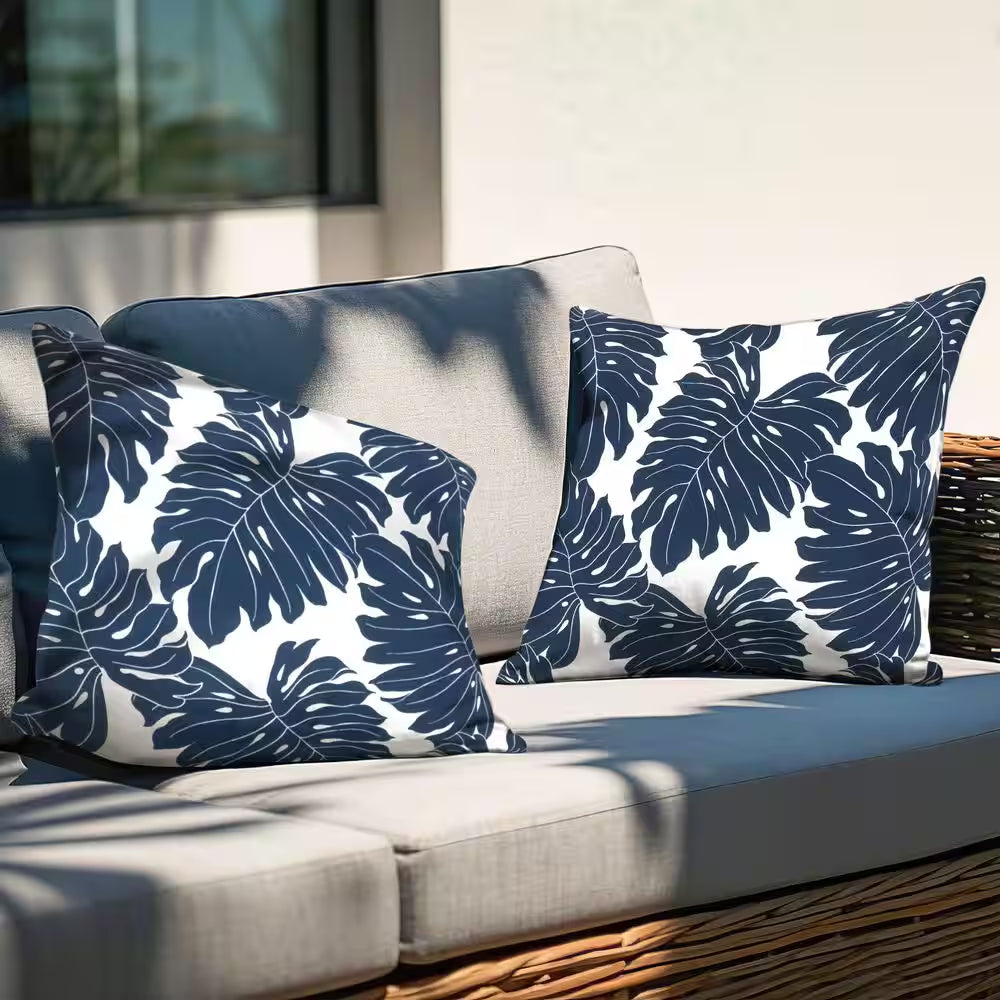 17.3 In. X 17.3 In. Patio Square Outdoor Throw Pillow in Palm Leaf (2-Pack)