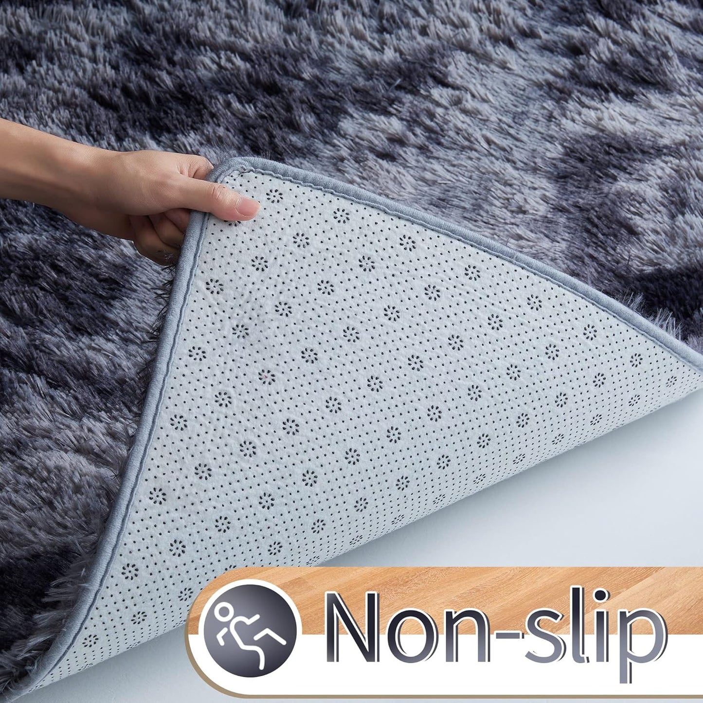 Shag Ultra Soft Area Rug, Non-Skid Fluffy 6'X9' Tie-Dyed Grey&Blue Fuzzy Indoor Large Faux Fur Rugs for Living Room Bedroom Nursery Decor Furry Carpets Kids Playroom