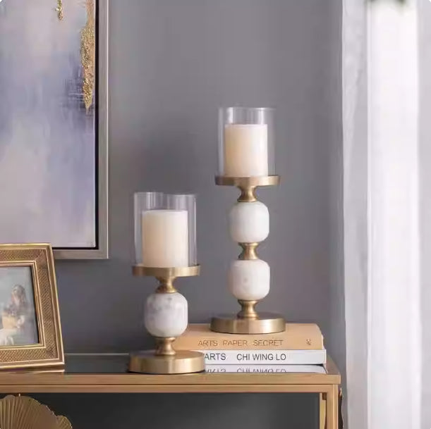Aluminum Marble Candle Holder Decorative Piece
