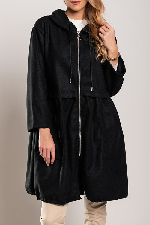 Short hooded coat, black