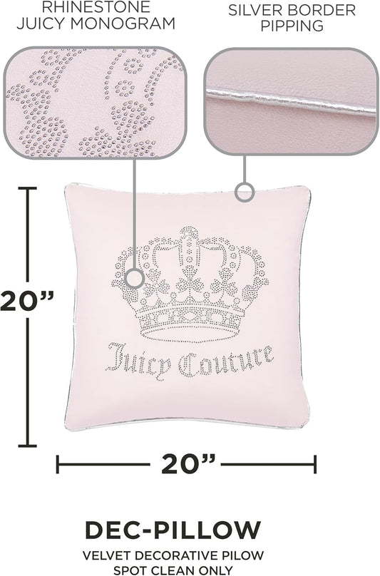 - Decorative Accent Pillow, Velvet Rhinestone Crown, Premium Reversible Throw Pillow, Living Room and Bedroom Décor, Measures 20" X 20", Pink Blush
