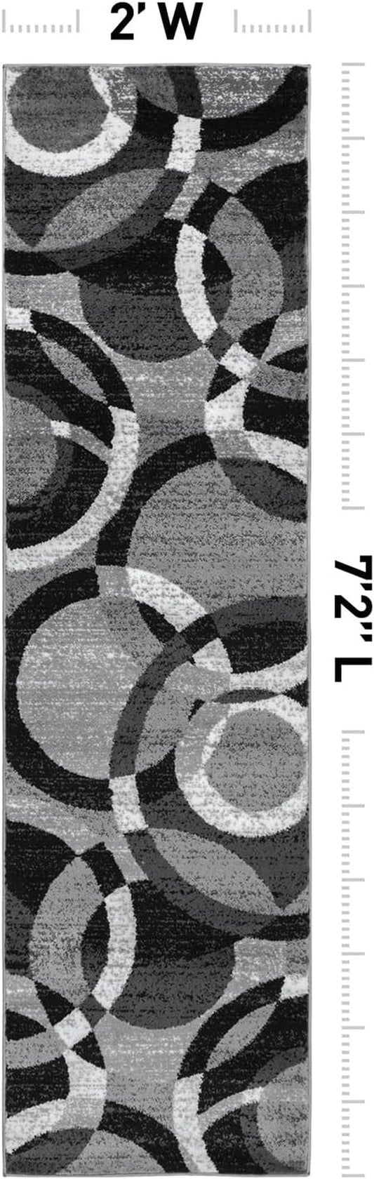 Contemporary Abstract Circles Perfect for High Traffic Areas of Your Living Room,Bedroom,Home Office,Kitchen Runner Rug 2' X 7' Gray
