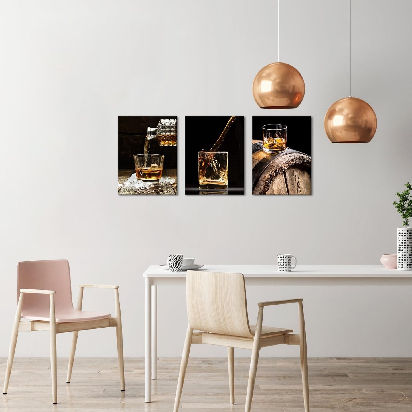 VANSEEING 3 Piece Canvas Prints Wall Art Whisky Pour into Wine Glass Brown Ba...