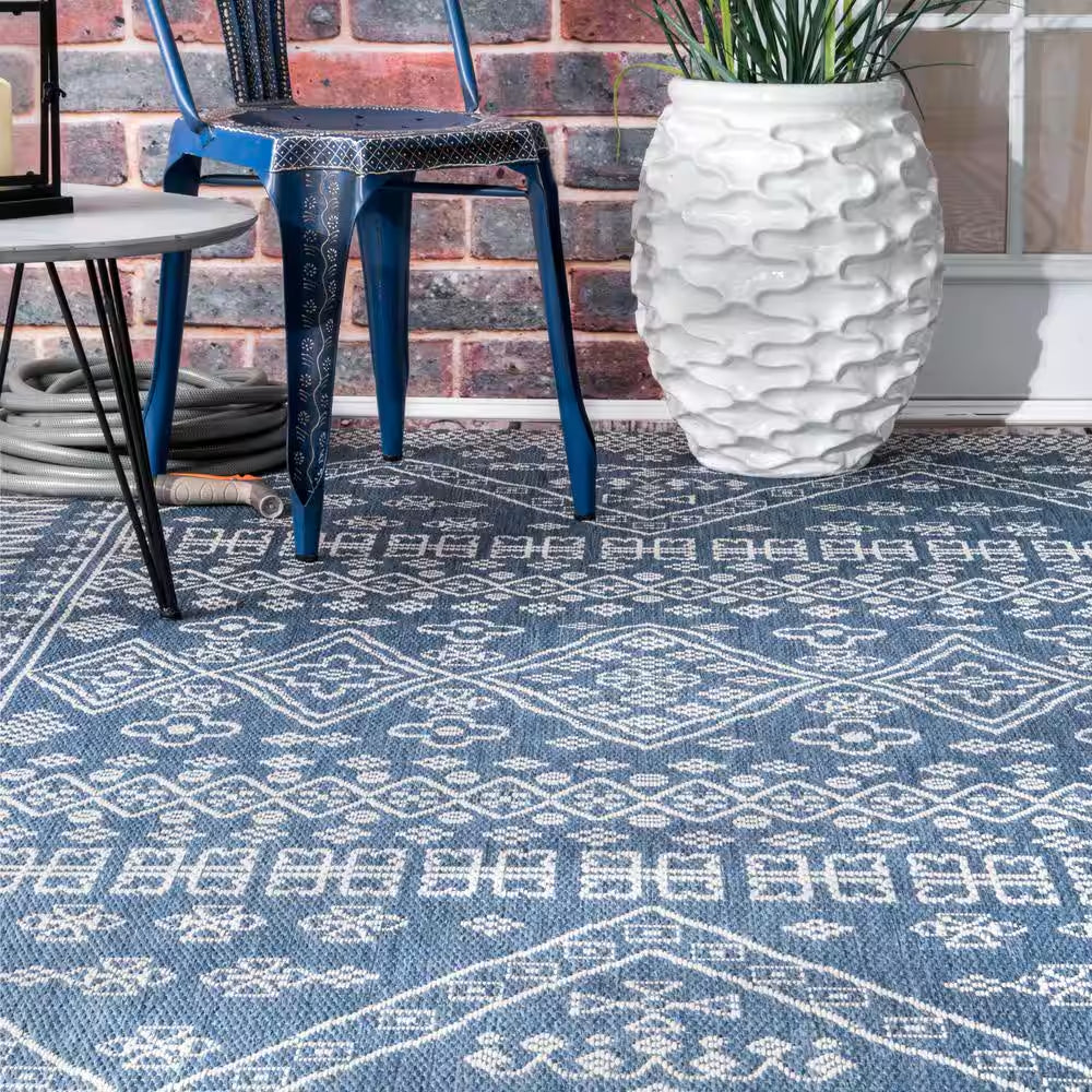 Kandace Tribal Blue 5 Ft. X 8 Ft. Indoor/Outdoor Patio Area Rug