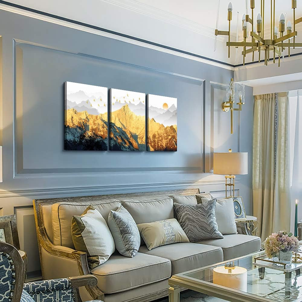 Golden Mountain Abstract Wall Art, 16 X 24 Inches, Modern Abstract Landscape Painting, Framed Canvas Prints, Home Wall Decor for Bedroom, Living Room, Office, Kitchen