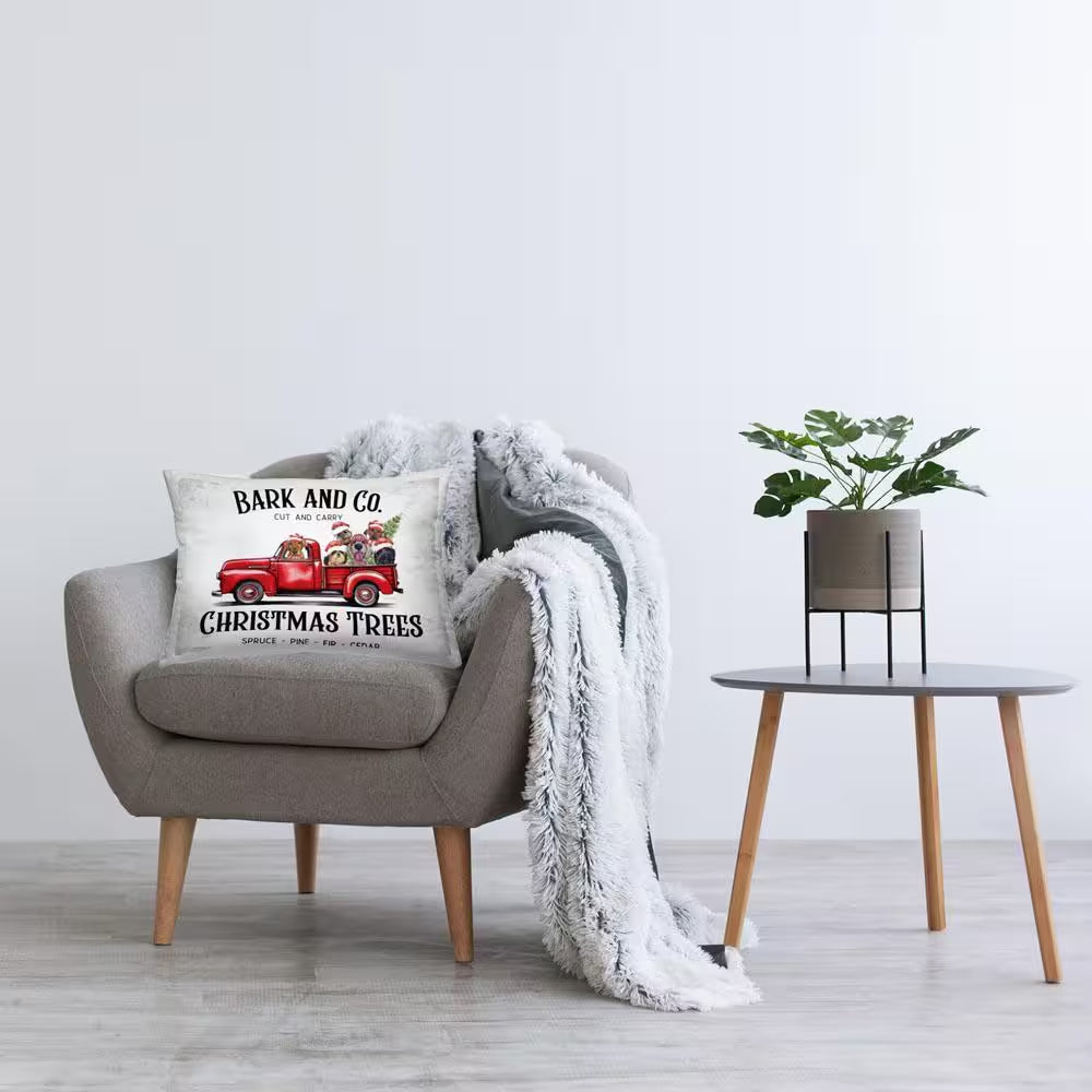 Bark and Co Christmas Truck Red Print Polyester 14 In. X 20 In. Throw Pillow