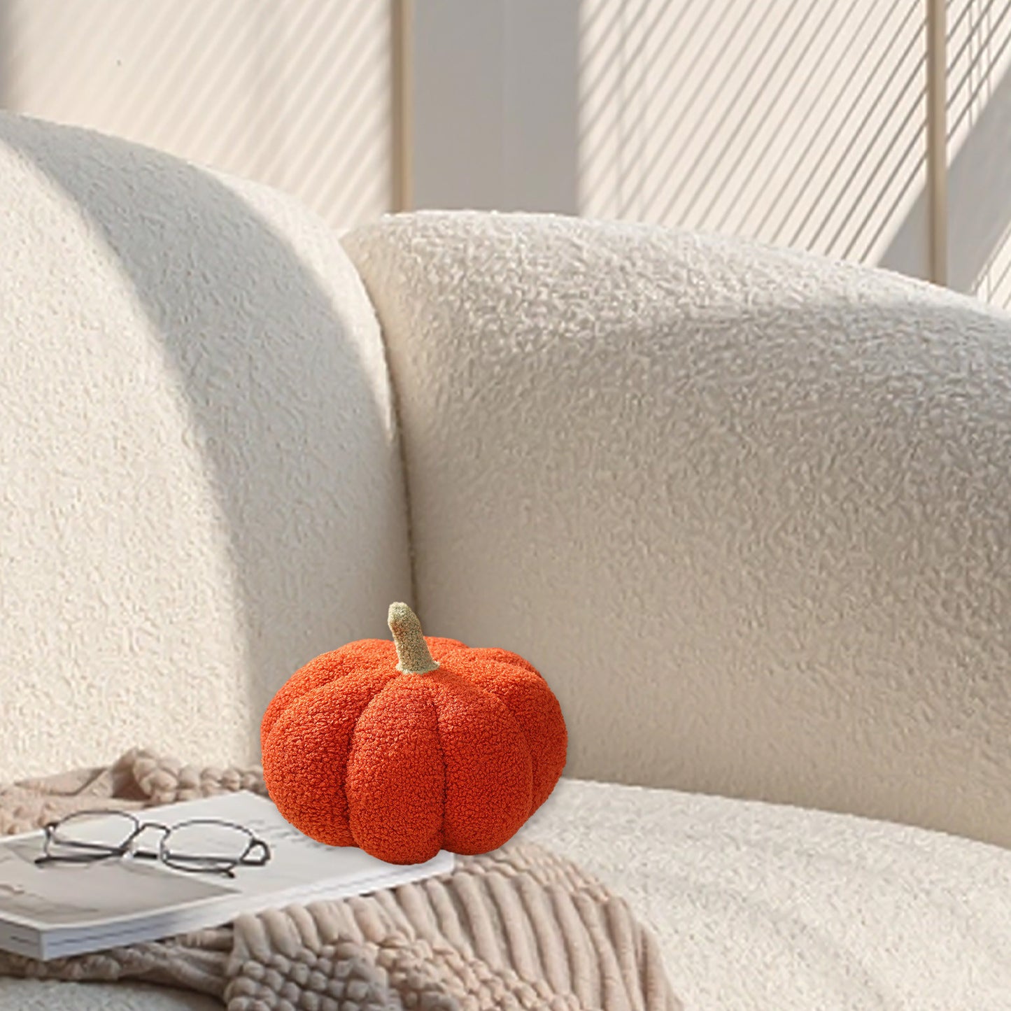 Faux Fur Pumpkin Throw Pillows Halloween Pillow Cute 3D Shaped Cushion Fluffy Pumpkin Plush Decorative for Couch, Ultra Soft Pumpkin Decorative Pillow Cushion Orange, 5 X 8 Inches