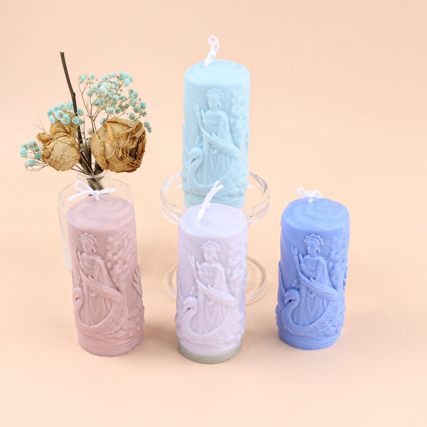 Embossed Goddess Pillar Shape Silicone Candle Mold