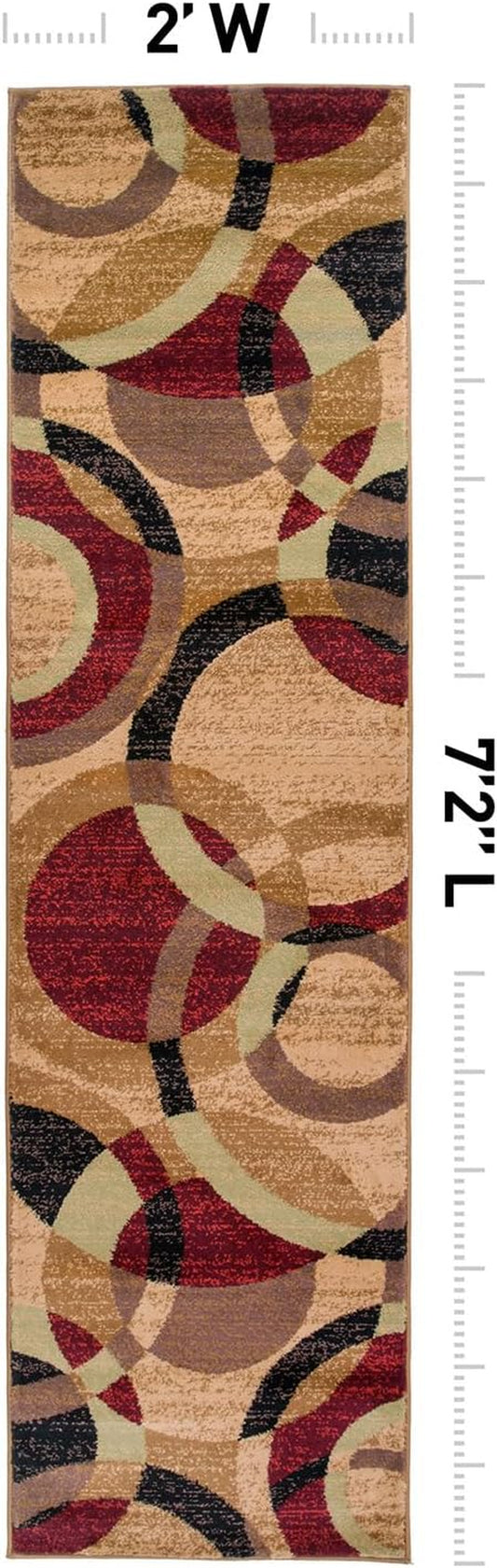 Contemporary Abstract Circles Perfect for High Traffic Areas of Your Living Room,Bedroom,Home Office,Kitchen Easy Cleaning Runner Rug 2' X 7'2" Multi