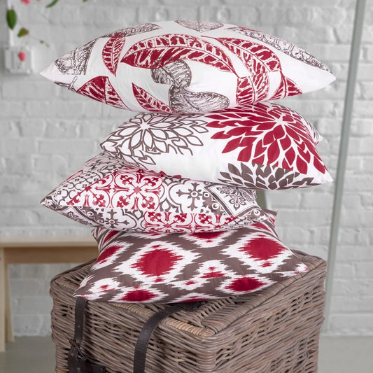 New Living Series Double-Sided Design Decorative Throw Pillow Cover, 18" X 18", Red/Brown, 4 Pack