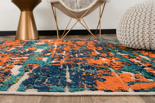 Contemporary Distressed Abstract Indoor/Outdoor Area Rug 5' X 7' Multi