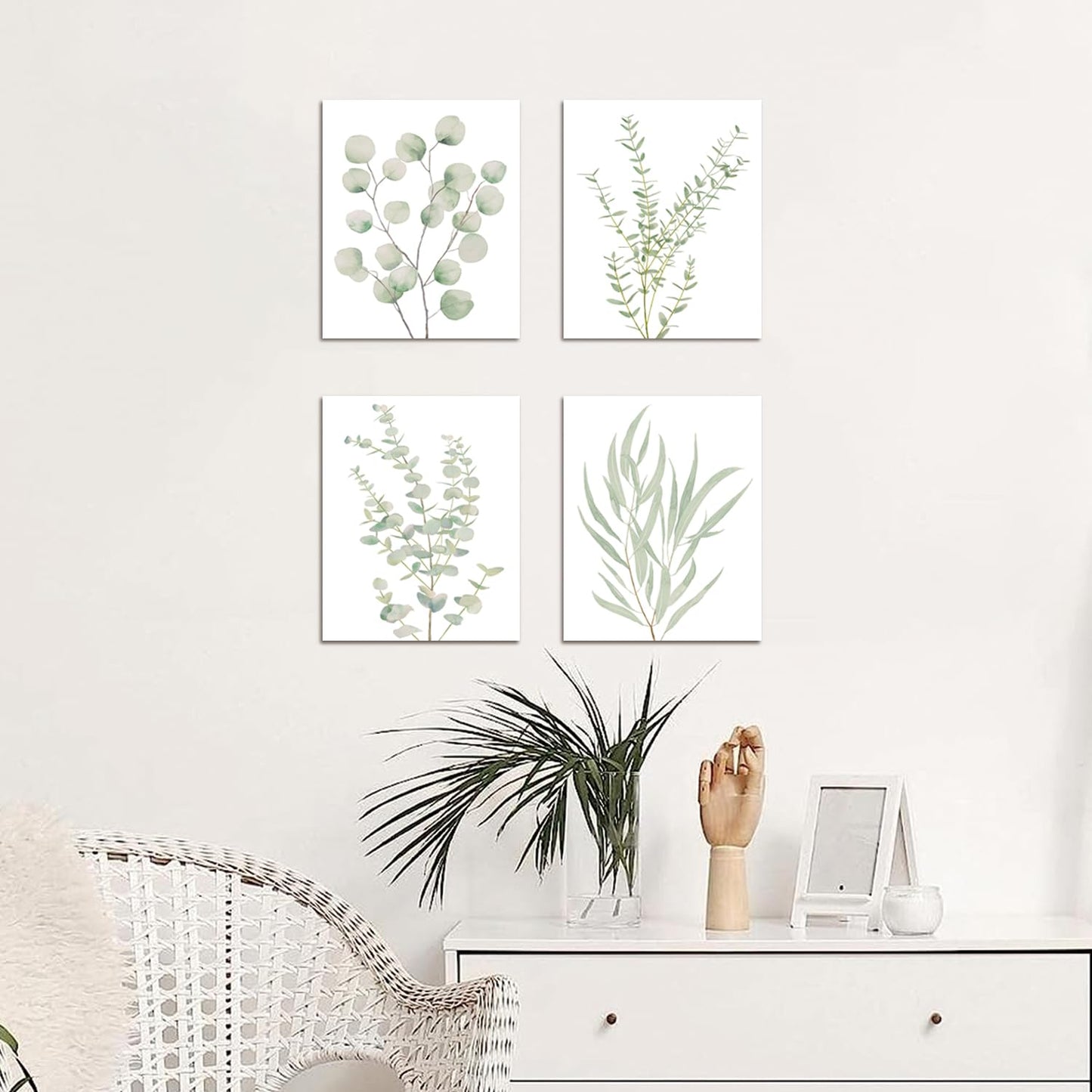 4PCS 8x10In, Botanical Plant Canvas Wall Art, Framed Boho Wall Decor for Bathroom, Minimalist Aesthetic Bedroom Wall Art