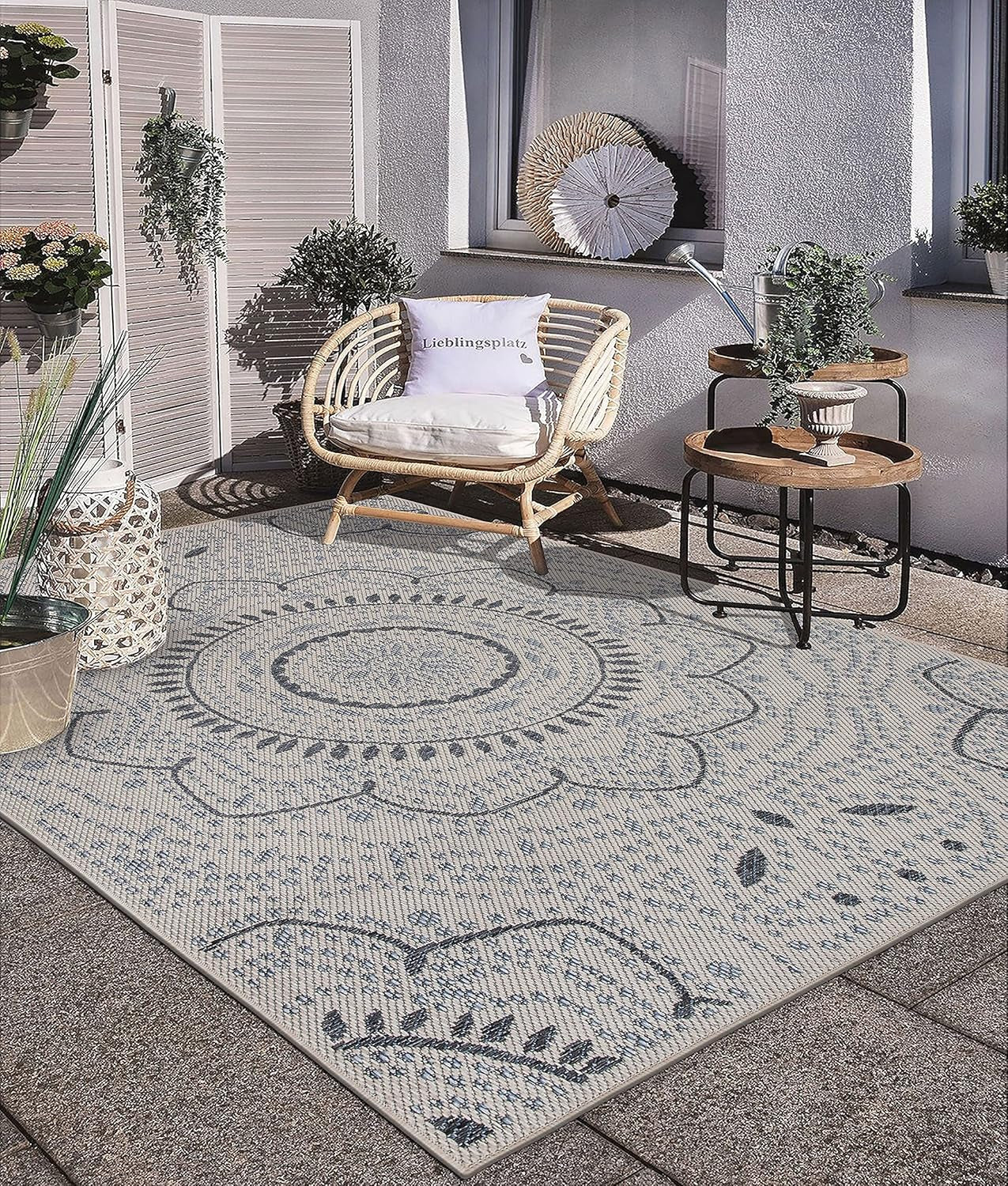 Medallion Easy Cleaning for Patio/ Deck Rugs,Balcony Rugs Indoor/Outdoor Area Rug 5' X 7' Cream