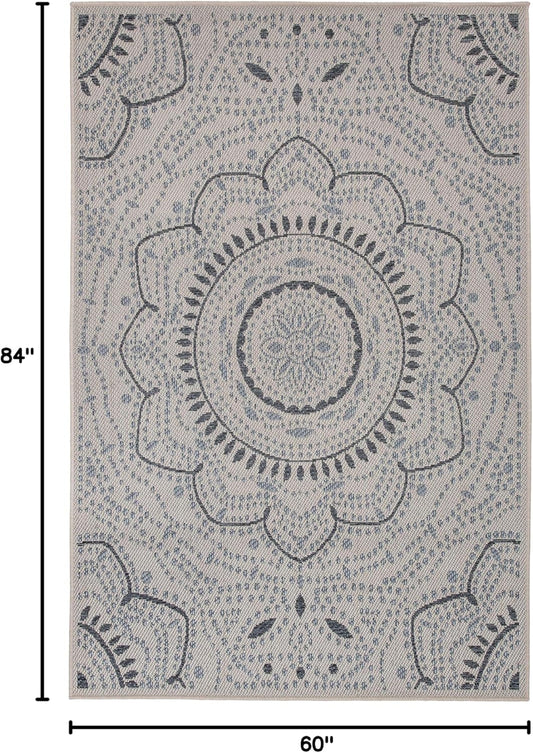 Medallion Easy Cleaning for Patio/ Deck Rugs,Balcony Rugs Indoor/Outdoor Area Rug 5' X 7' Cream