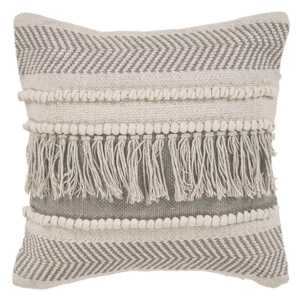 Beige Striped Polyester 20 In. X 20 In. Throw Pillow Set of 2