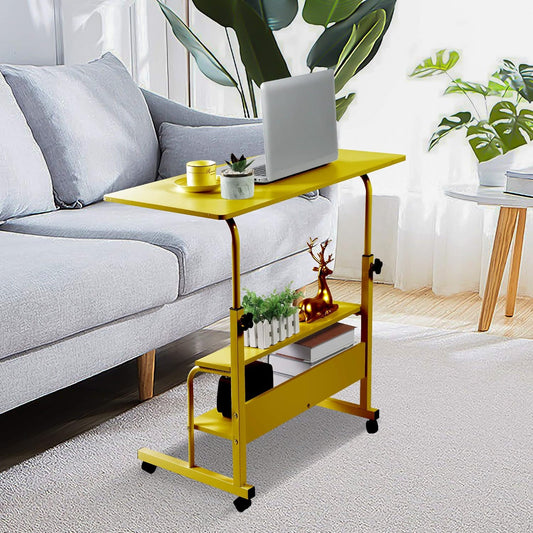 Small Desks for Small Spaces Rolling Adjustable Heigh Desk Portable Desk for Laptop Mobile Bedside Table with Storage Rack Small Spaces Desk Movable Home Office Desk Size 15.7 * 31.5 Inch Pink