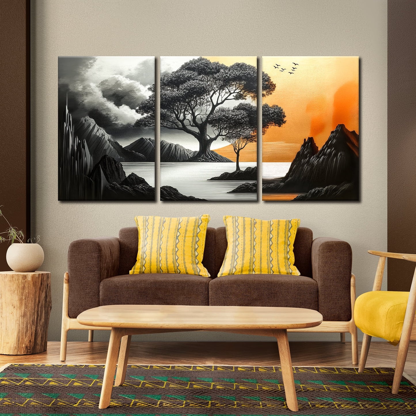 3 Piece Canvas Wall Art for Living Room Bedroom, Abstract Tree and Life Picture Decorations, Modern Artwork Painting Print for Home Kitchen Office Decor 8X12 Inch