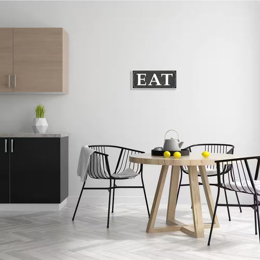 7 In. X 17 In. "EAT Black and White" by ND Art Printed Wood Wall Art
