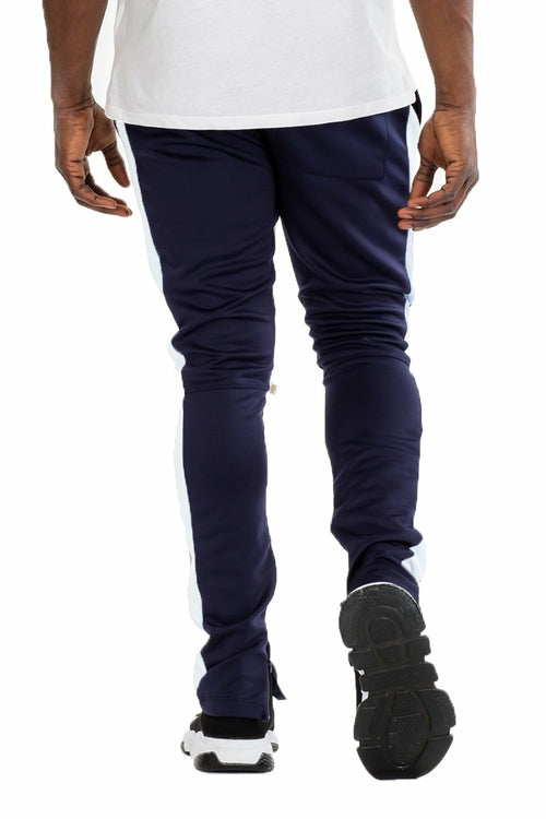 CLASSIC SLIM FIT TRACK PANTS- NAVY/ WHITE