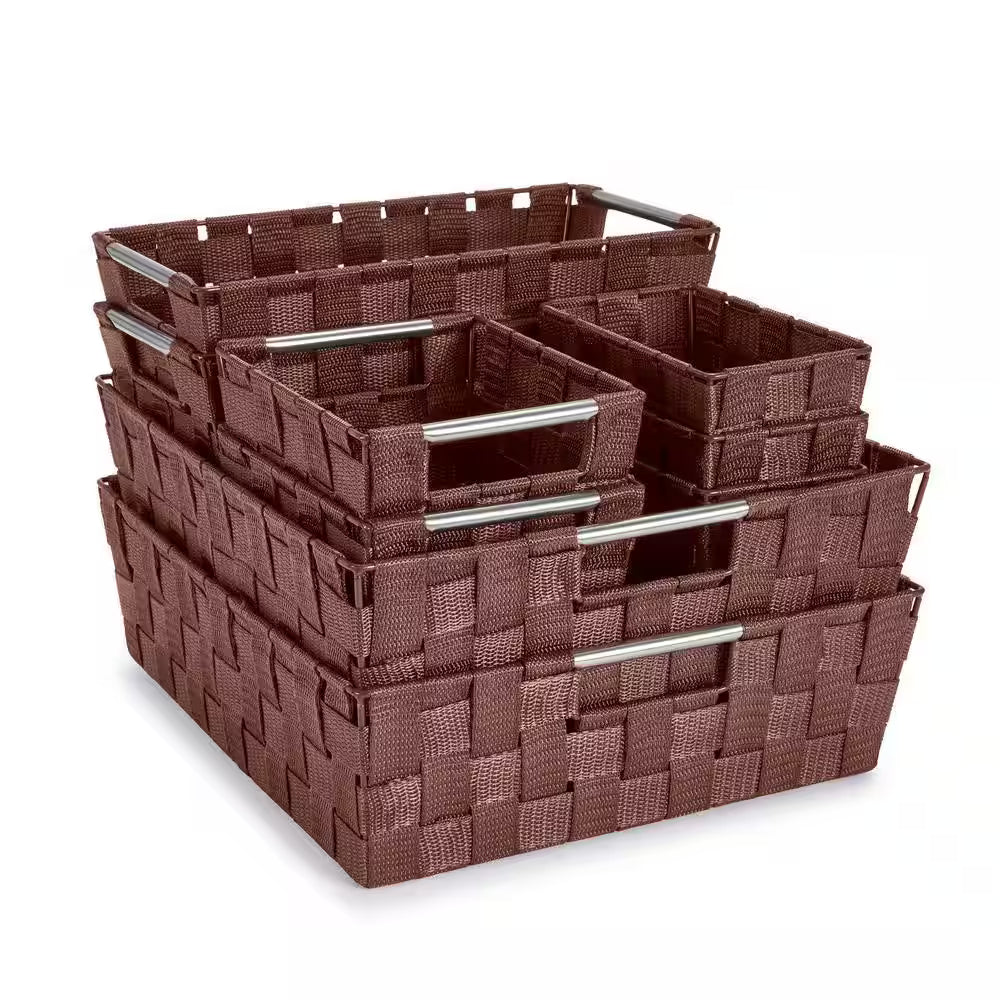 Set of 9 Large Storage Baskets for Organizing, Mesh Hand-Woven Basket, Linen Closet Organizers and Storage (Chocolate)
