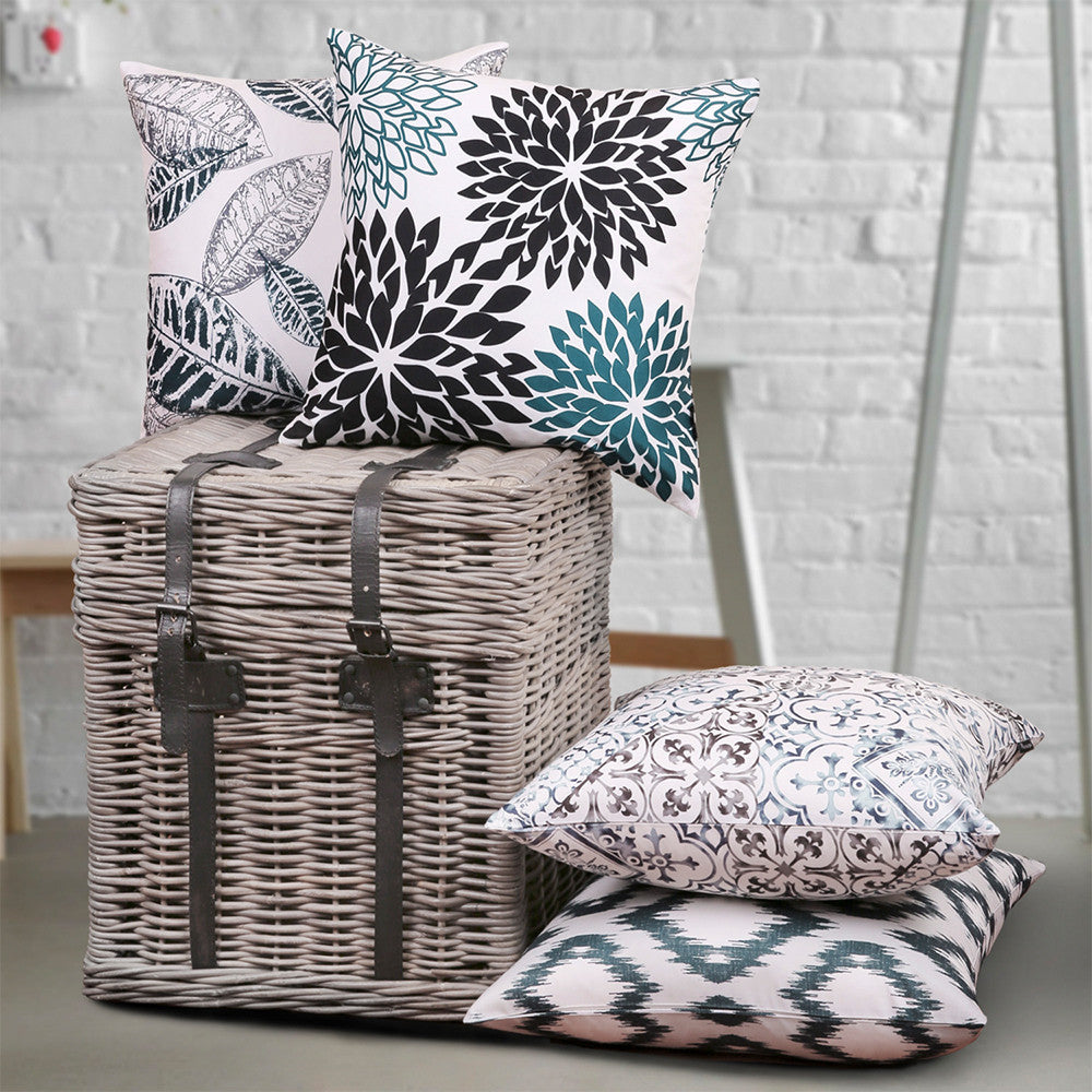 New Living Series Double-Sided Design Decorative Throw Pillow Cover, 18" X 18", Blue/Black, 4 Pack