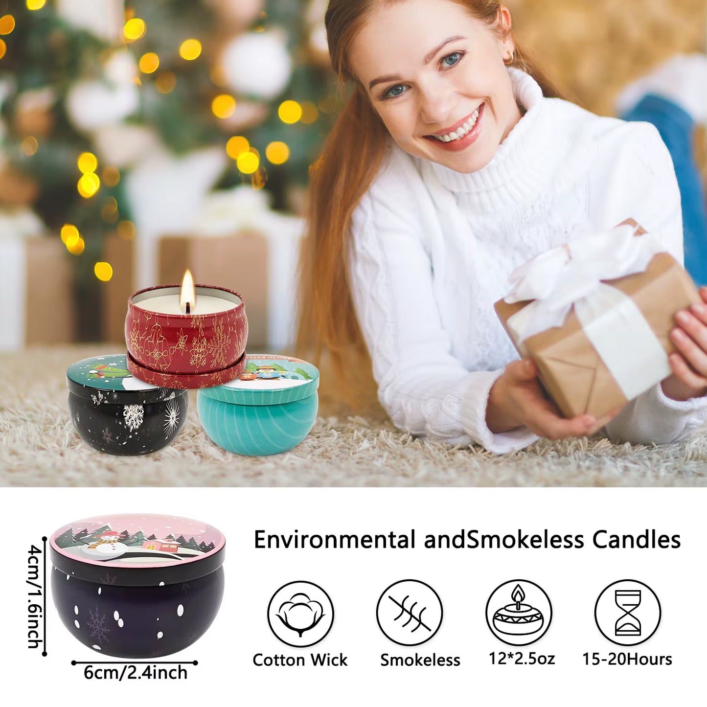6/12Packs of Scented Candles, Christmas Candles, Candles, 2.5 Ounces (About 70.9 Grams) Scented Candles, Christmas Gifts, Gifts
