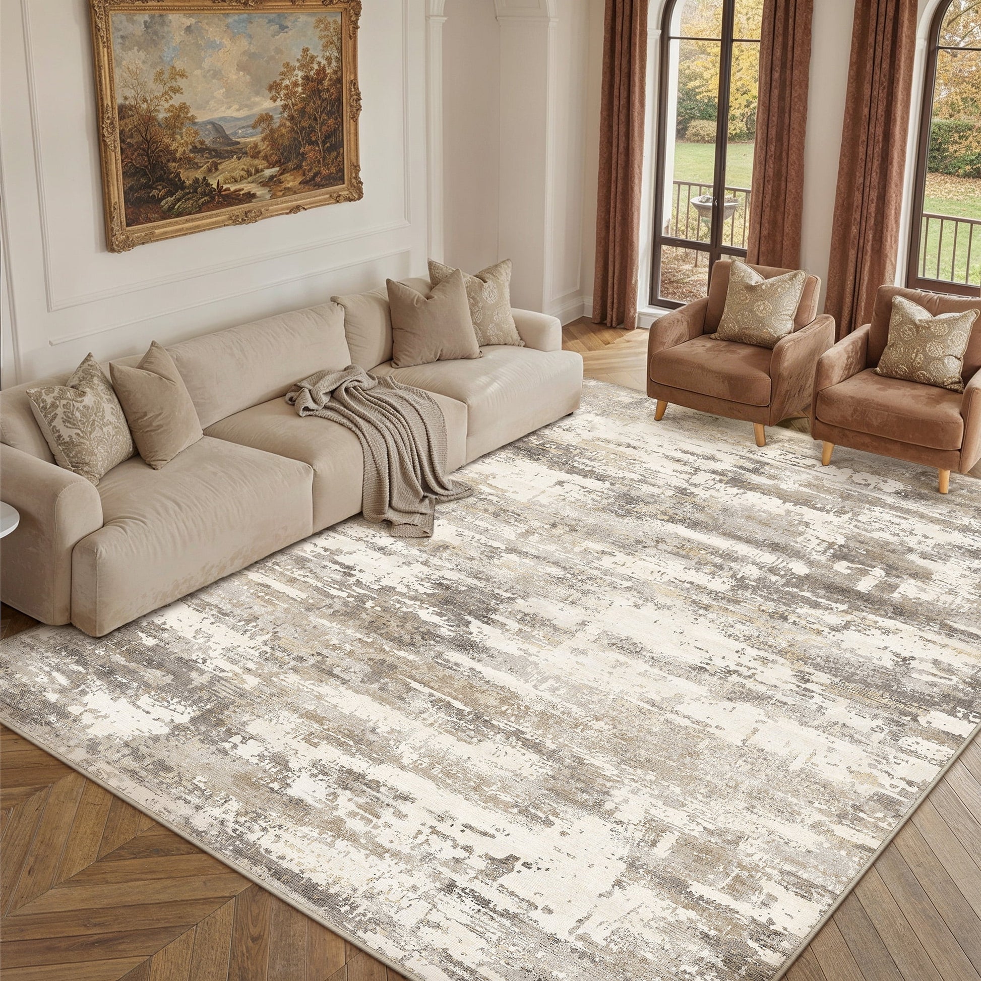 Washable Rugs 5'X7' Area Rugs for Living Room Bedroom Kitchen Rugs Non Slip Abstract Green Modern Dorm Office Farmhouse Dining Room Contemporary Throw Rugs