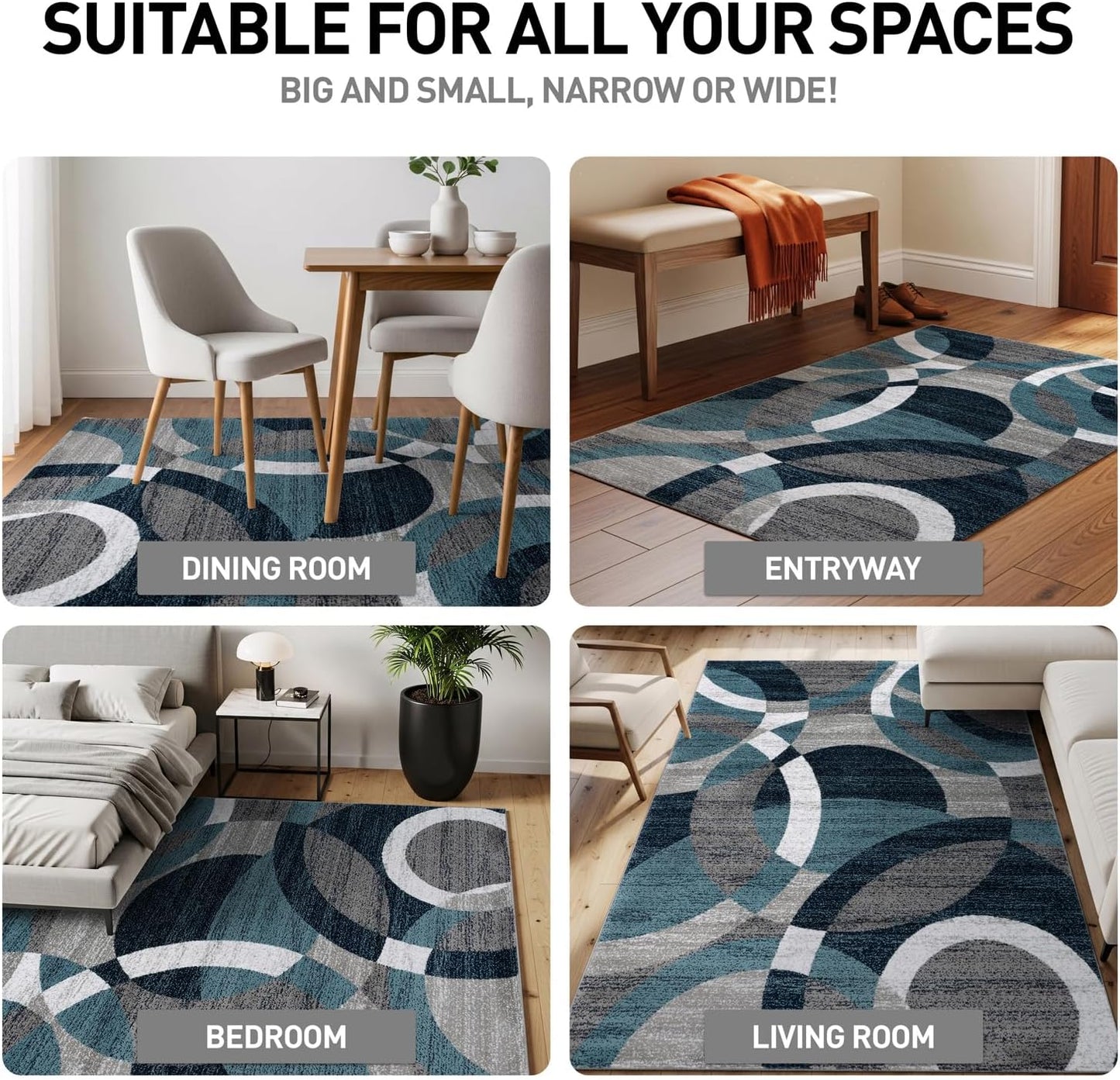 Contemporary Modern Circles Abstract Area Rug 2' X 3' Blue