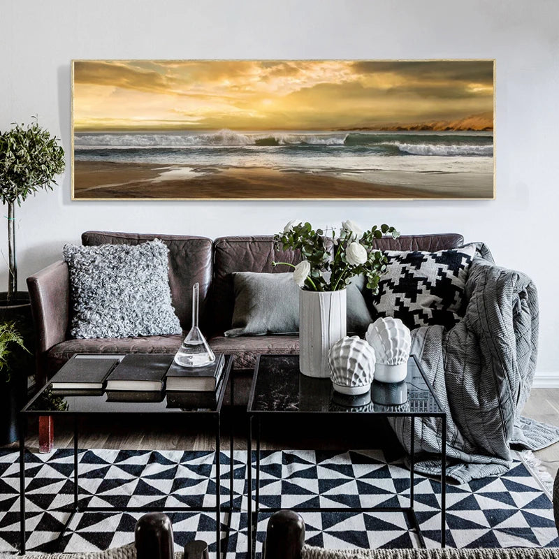 Abstract Seascape Oil Painting Posters and Prints Wall Art Canvas Painting Wave and Beach Picture for Living Room Decor No Frame