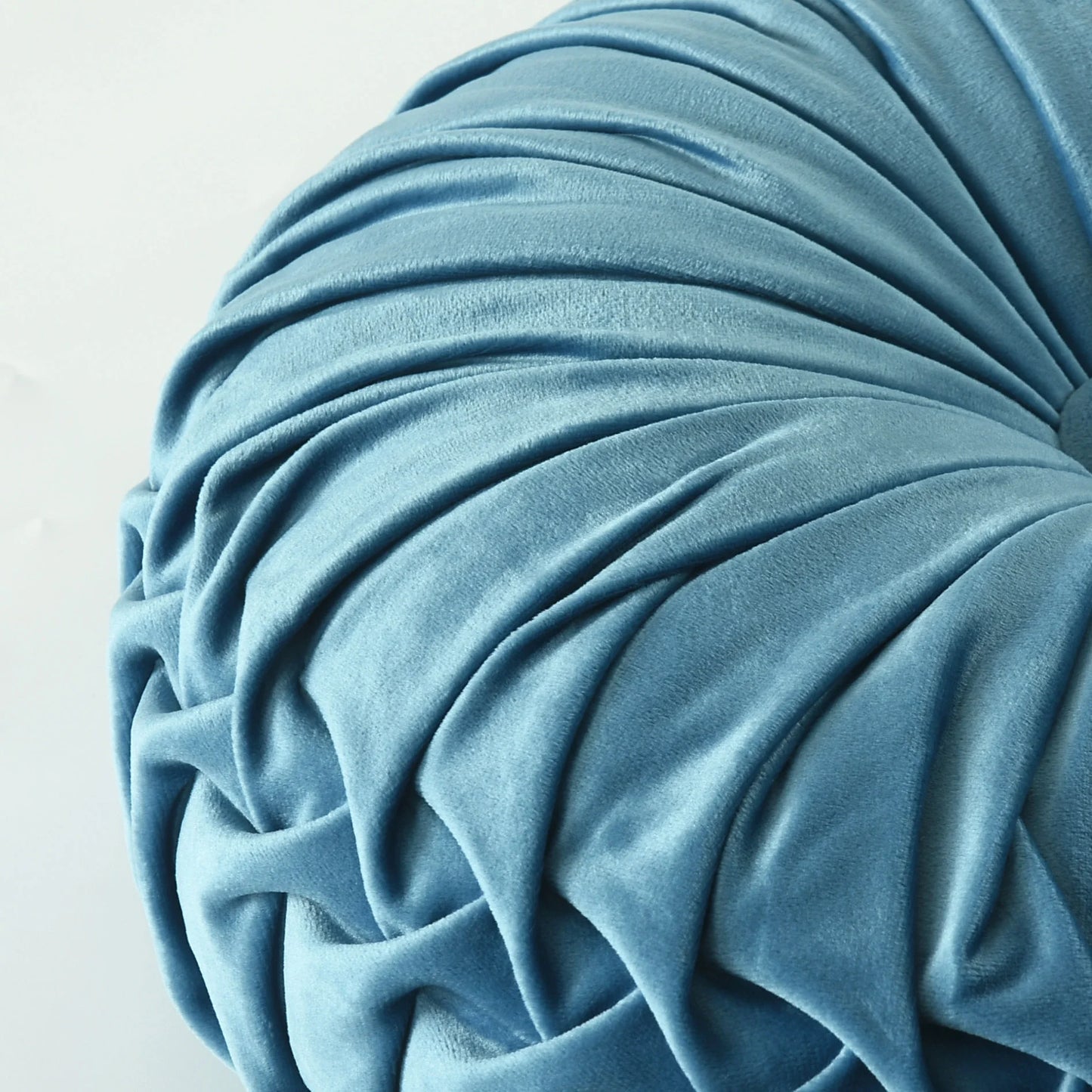 Set of 2 Pumpkin Pleated round Throw Pillows, Soft Velvet, Dusty Blue, 14.5" Diameter