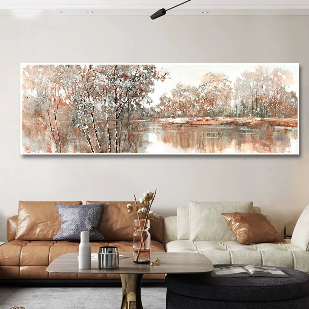 Abstract Landscape Oil Painting Posters and Prints Wall Art Canvas Painting Trees and Lakes Pictures for Living Room No Frame