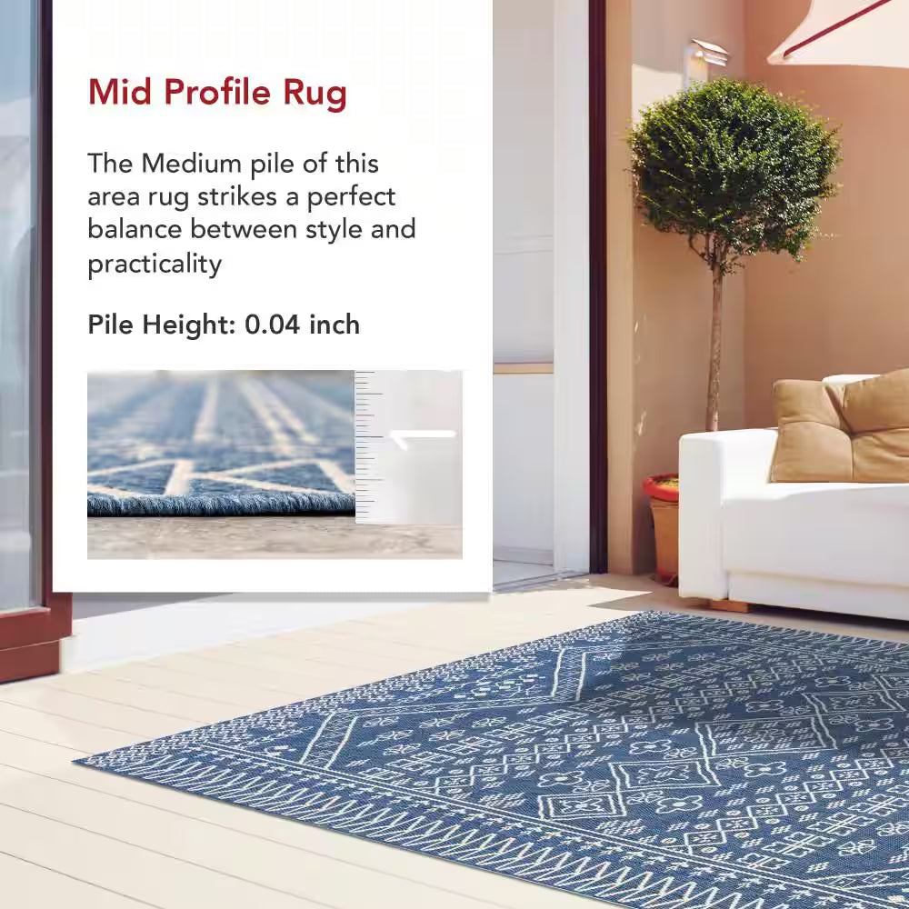 Kandace Tribal Blue 5 Ft. X 8 Ft. Indoor/Outdoor Patio Area Rug