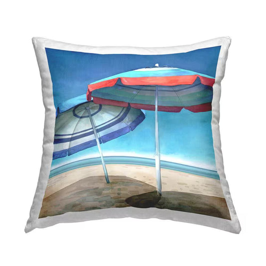 Beach Umbrella Shadows Blue Print Polyester 18 In. X 18 In. Throw Pillow