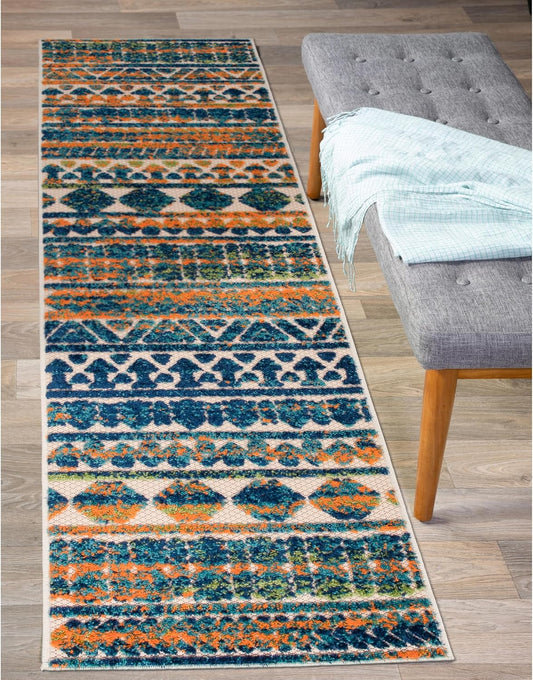 Modern Stripes Geometric Indoor/Outdoor Runner Rug 2' X 7' Multi