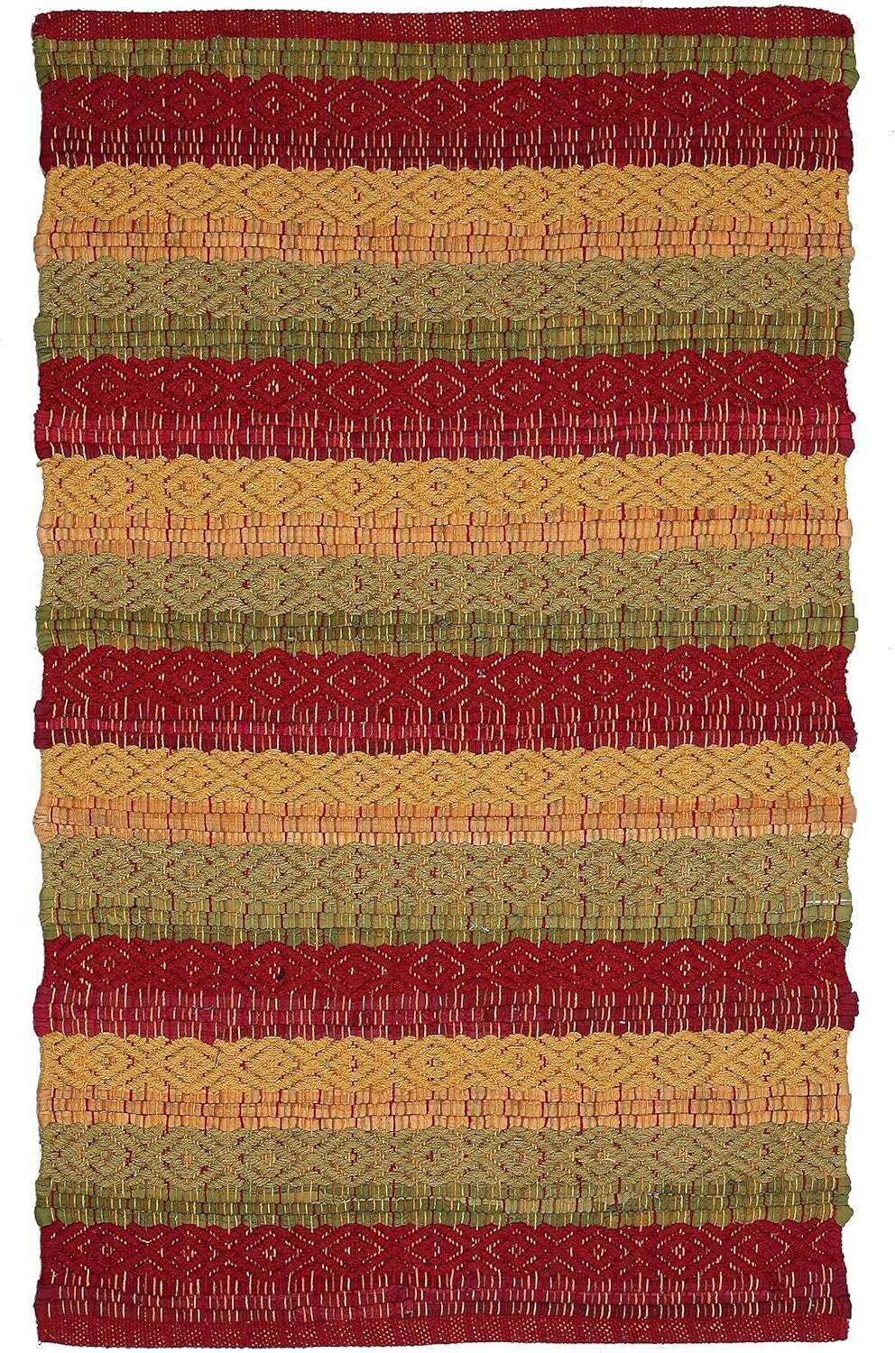 Cotton Diamond Weave 24X36 Inch Red Combo Area Rug, Indoor/Outdoor, Machine Washable, Hand Woven, Living Room & Kitchen Entryway