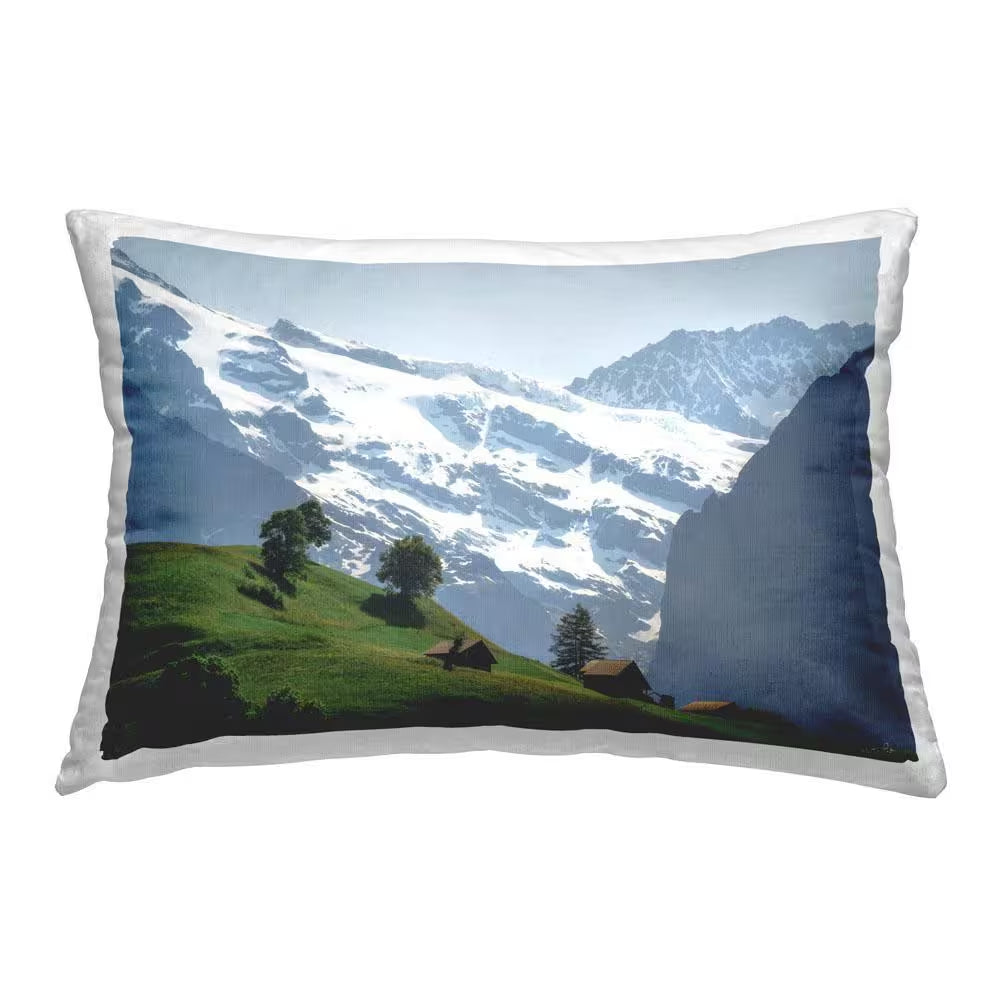 Mountain Slope Cabins Blue Print Polyester 14 In. X 20 In. Throw Pillow