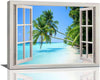Tropical Palm Beach Wall Art Coastal Ocean Bathroom Pictures Wall Decor 3D Window Canvas Prints Framed Modern Seascape Landscape Painting Artwork for Living Room Hotel Kitchen Offic 16"X12"