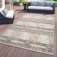 Distressed Geometric Indoor/Outdoor Beige Area Rug Modern Tribal Stripe, Durable Stain Resistant Perfect for Patio, Backyard, Deck and Outdoor Lounge 7'10" X 10'