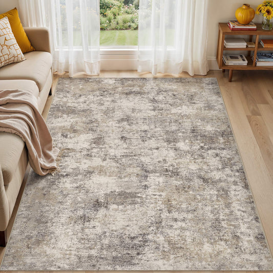 5'X7' Washable Area Rugs for Living Room, Modern Abstract Printed Carpet, Non Slip Indoor Rug for Bedroom Home Decor Carpets, Gold Brown