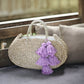 Oval Luna Straw Tote Bag - with Cerulean Blue Tassels