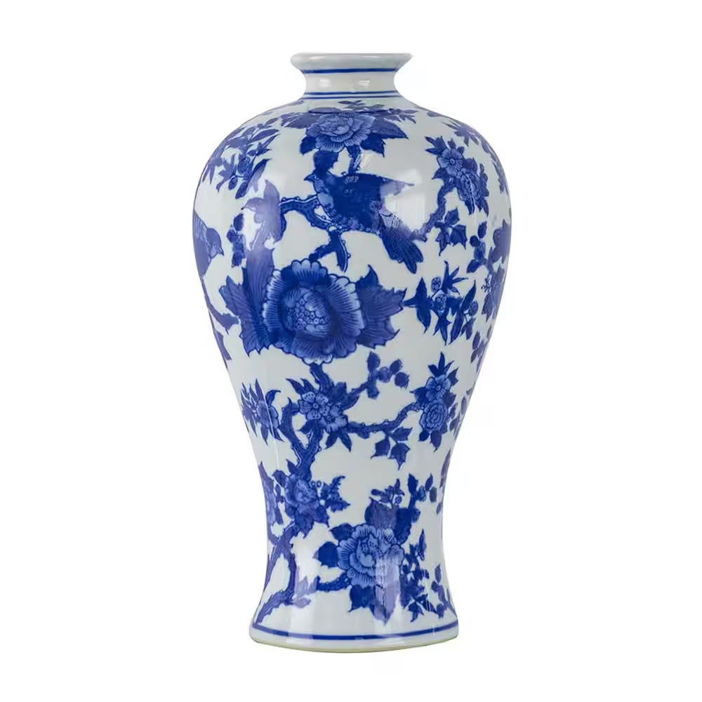 Ren 7 In. X 13 In. Blue and White Decorative Vase