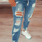 Tight jeans with a high waist and slits Stefana, sky blue