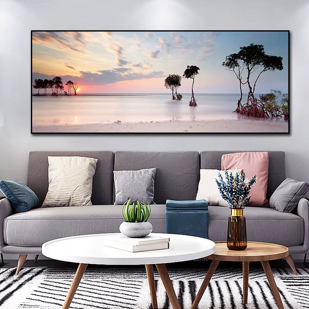 Abstract Landscape Oil Painting Posters and Prints Wall Art Canvas Painting Trees and Lakes Pictures for Living Room No Frame