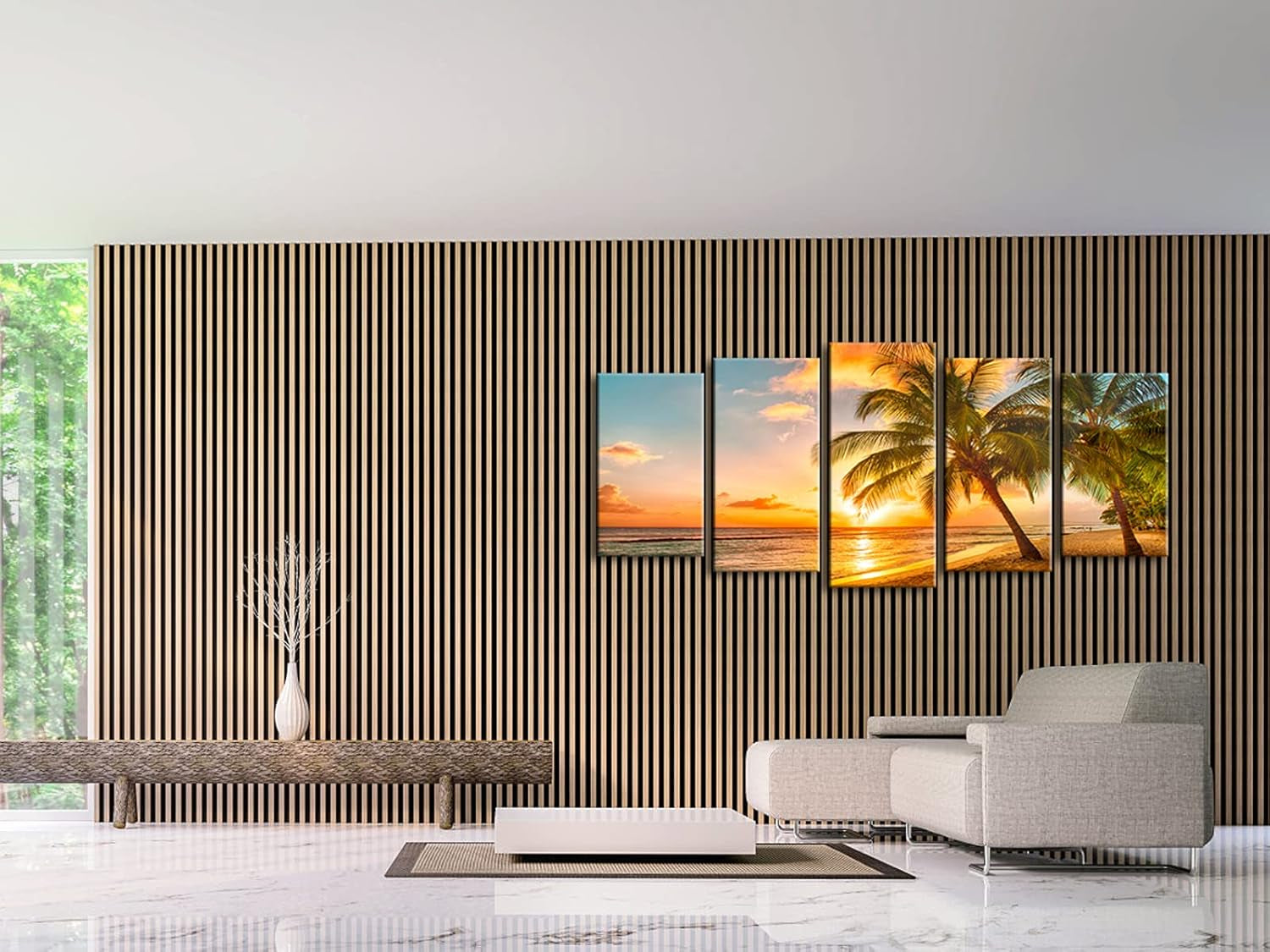 Cozy Sea Extra Large Modern Ocean Sunset Sea Beach Canvas Prints Pictures Paintings on Canvas Wall Art for Home Decor 5 Panels Gallery Wrapped Tropical Scenery Seascape Giclee Artwork