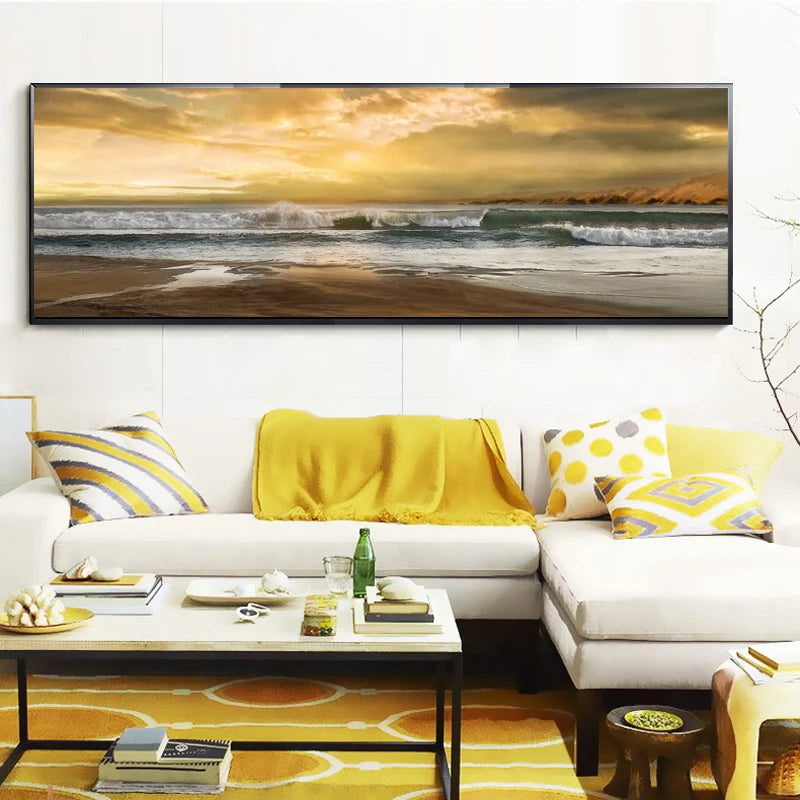 Abstract Seascape Oil Painting Posters and Prints Wall Art Canvas Painting Wave and Beach Picture for Living Room Decor No Frame