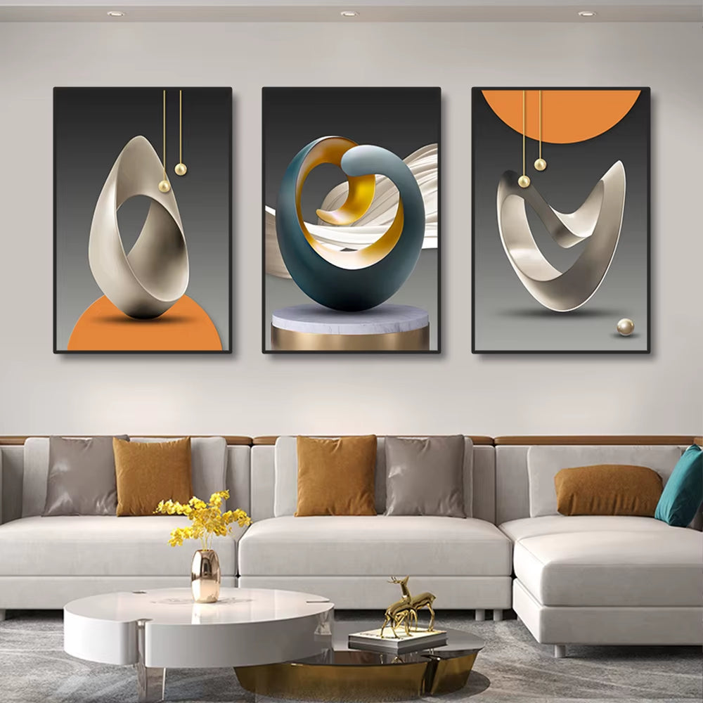 3Pcs Modern Geometric Wall Art Canvas Prints Luxury Abstract Artwork Paintings for Modern Living Room Bedroom Wall Decor Picture