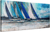 Blue Abstract Wall Art Canvas for Living Room, Nautical Art Wall Decor Teal Sailboat Textured Bedroom Picture Modern Coastal Painting Large Framed Artwork Home Office 48"X24"