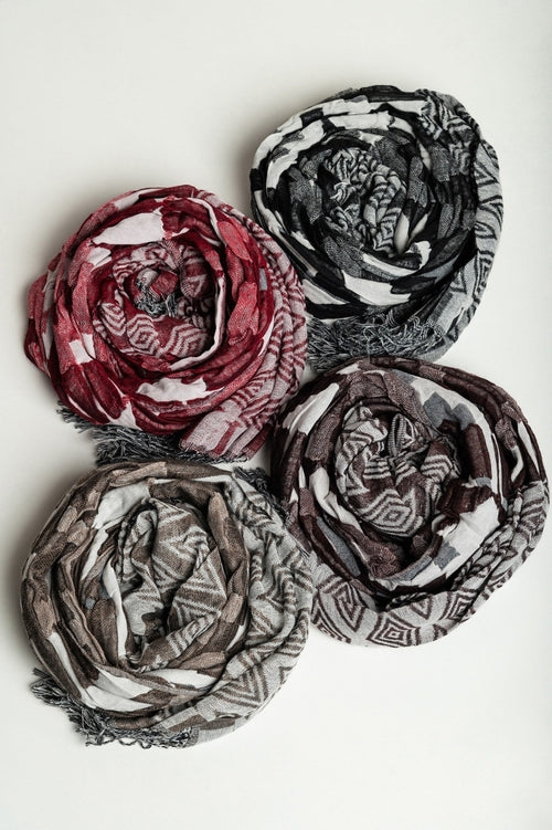 Set of  4  scarves, multicolored.