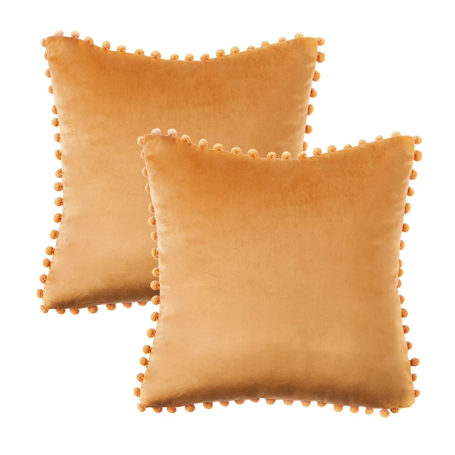 Pom Pom Velvet Series Decorative Throw Pillow, 18" X 18", Orange, 2 Pack