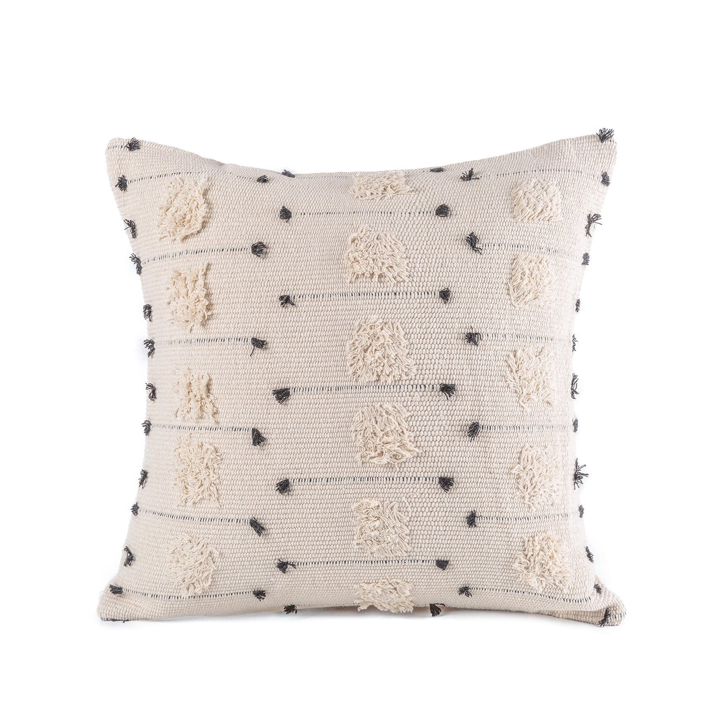 Boho Woven Tufted Series Decorative Throw Pillow Cover, 18" X 18", Beige with Black Dot, 1 Pack